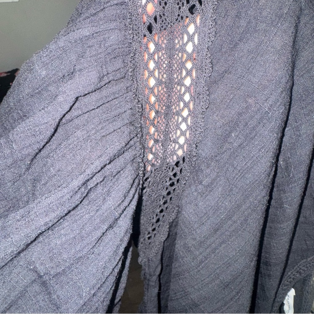 MAX STUDIO L Black Knot Front Top‎ Shirt 3/4 Flared Sleeve Boho Peasant Casual - Picture 3 of 8